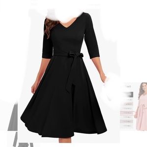 NEW Black V-neck Cocktail/party “tea” dress with 3/4 sleeves and POCKETs!!